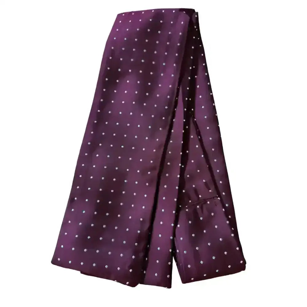 A purple satin equetech pin spot riding skirt in jacquard fabric with subtle white polka dot pattern