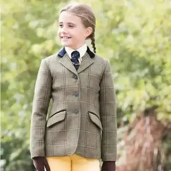Equetech Stowe Deluxe Junior Tweed Riding Jackets - Green 22" Show Jackets