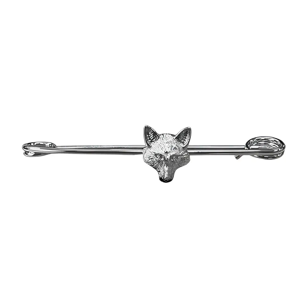 Silver fox head bar pin with textured fur finish in equetech traditional foxhead stock pin design