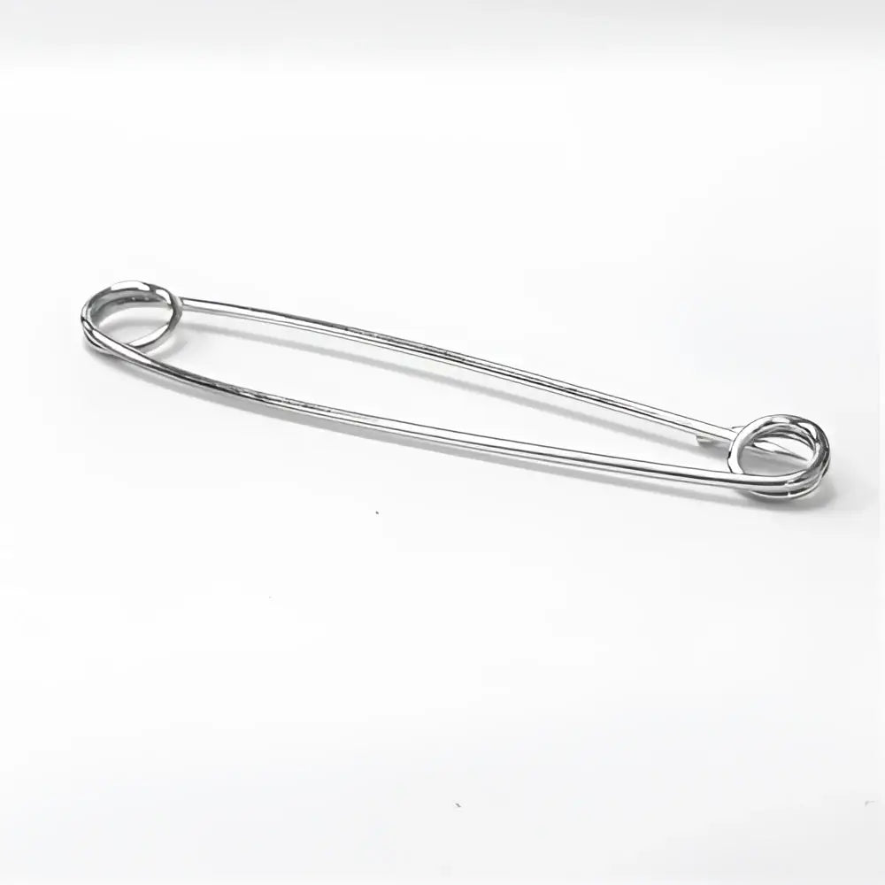 Silver metal safety pin with sleek polished finish in the equetech traditional plain stock pin design