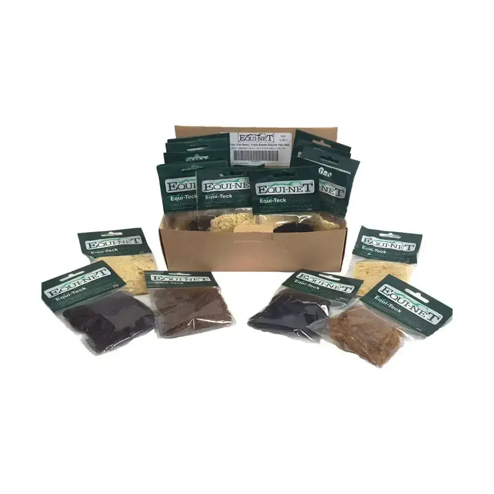 Equi-net hair nets with single sewn join and equi-net features in assorted colors for fly and insect protection packs