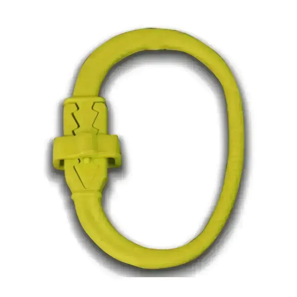 Bright yellow plastic power cord with molded connector for equi-ping safety release quick release method with metal tethering ring