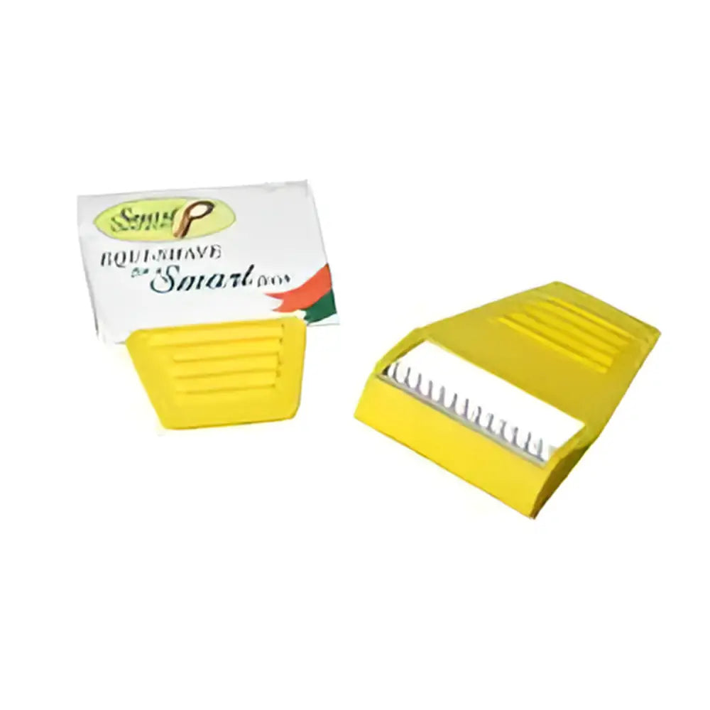 Yellow plastic equi shave disposable whisker trimmer with white serrated blade for trimming horse’s muzzle hair