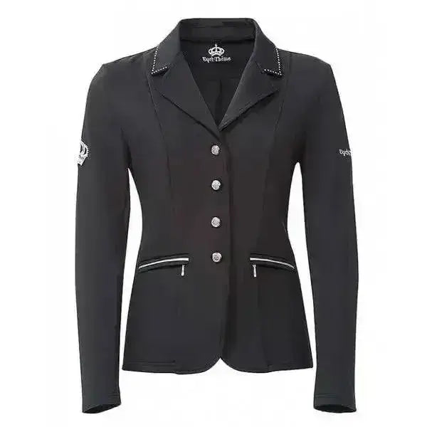 Black pepe jeans equi theme junior crystal equestrian jacket with silver buttons and trim for competition riding