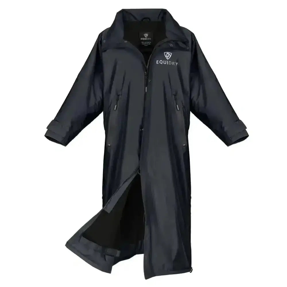 Black equidry equimac waterproof riding jacket with mesh lining taped seams high collar and front zipper