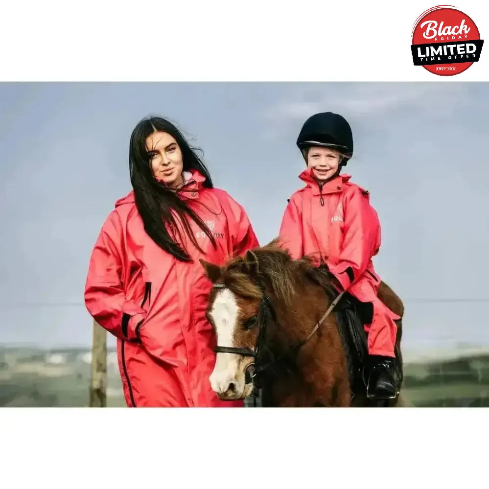 Equidry EQUIMAC Waterproof Riding Jacket Coral / Grey Age 3 - 5 Outdoor Coats
