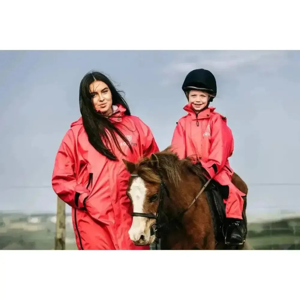 Equidry EQUIMAC Waterproof Riding Jacket Coral / Grey Age 3 - 5 Outdoor Coats