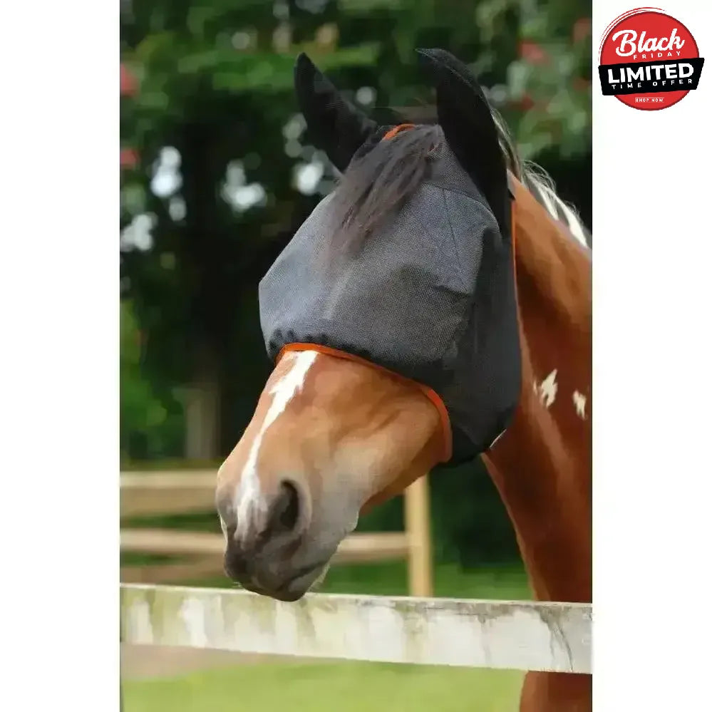 Equilibrium FIELD RELIEF Midi Fly Mask With Ears Small Pony Black / Orange Binding Fly Masks