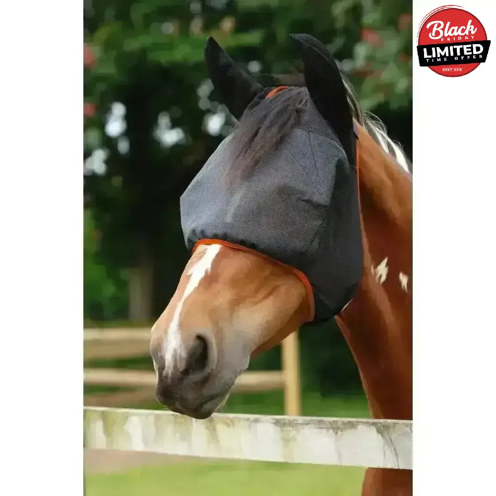 Equilibrium FIELD RELIEF Midi Fly Mask With Ears Small Pony Black / Orange Binding Fly Masks