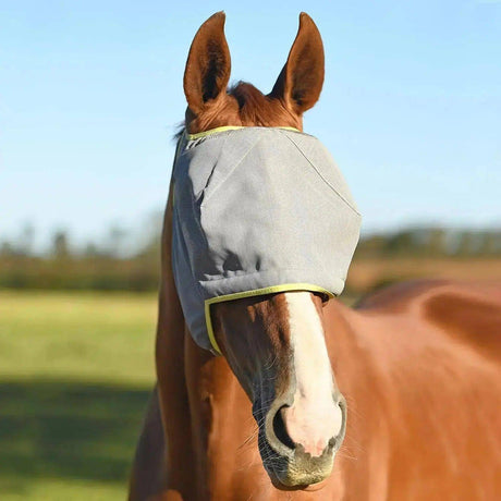 Equilibrium FIELD RELIEF Midi Fly Mask Without Ears Fly Masks Xx Small Grey / Yellow Trim Barnstaple Equestrian Supplies
