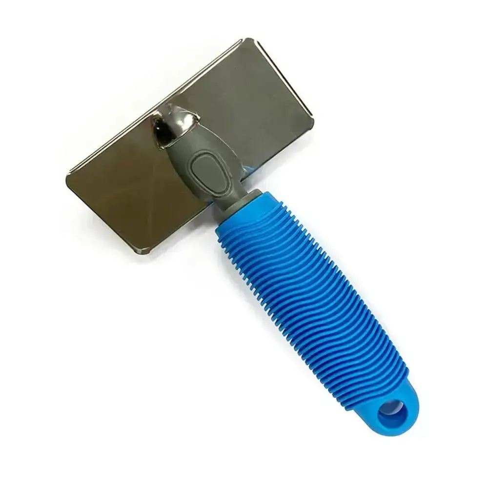 Blue textured silicone handle with metallic silver brush head equilibrium hook cleaner brush prolongs use