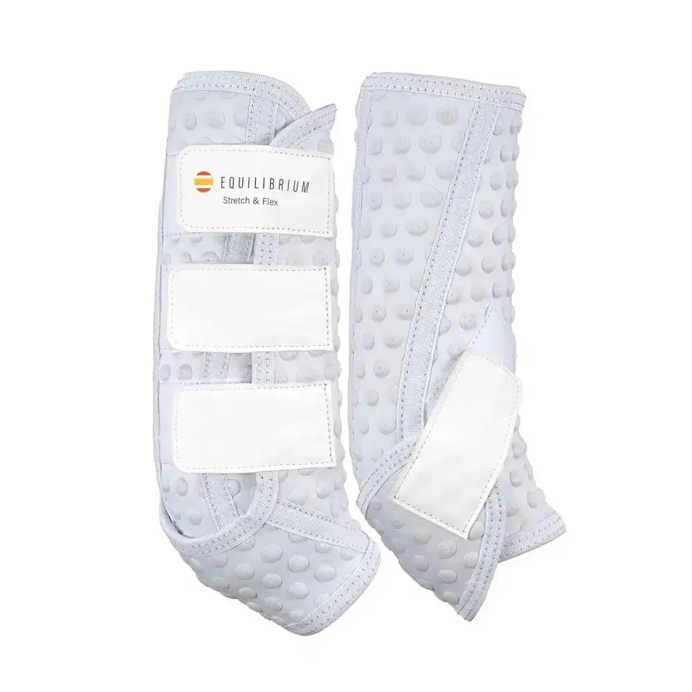 White equilibrium stretch flex training wraps with textured surface and adjustable velcro for actively breathable support