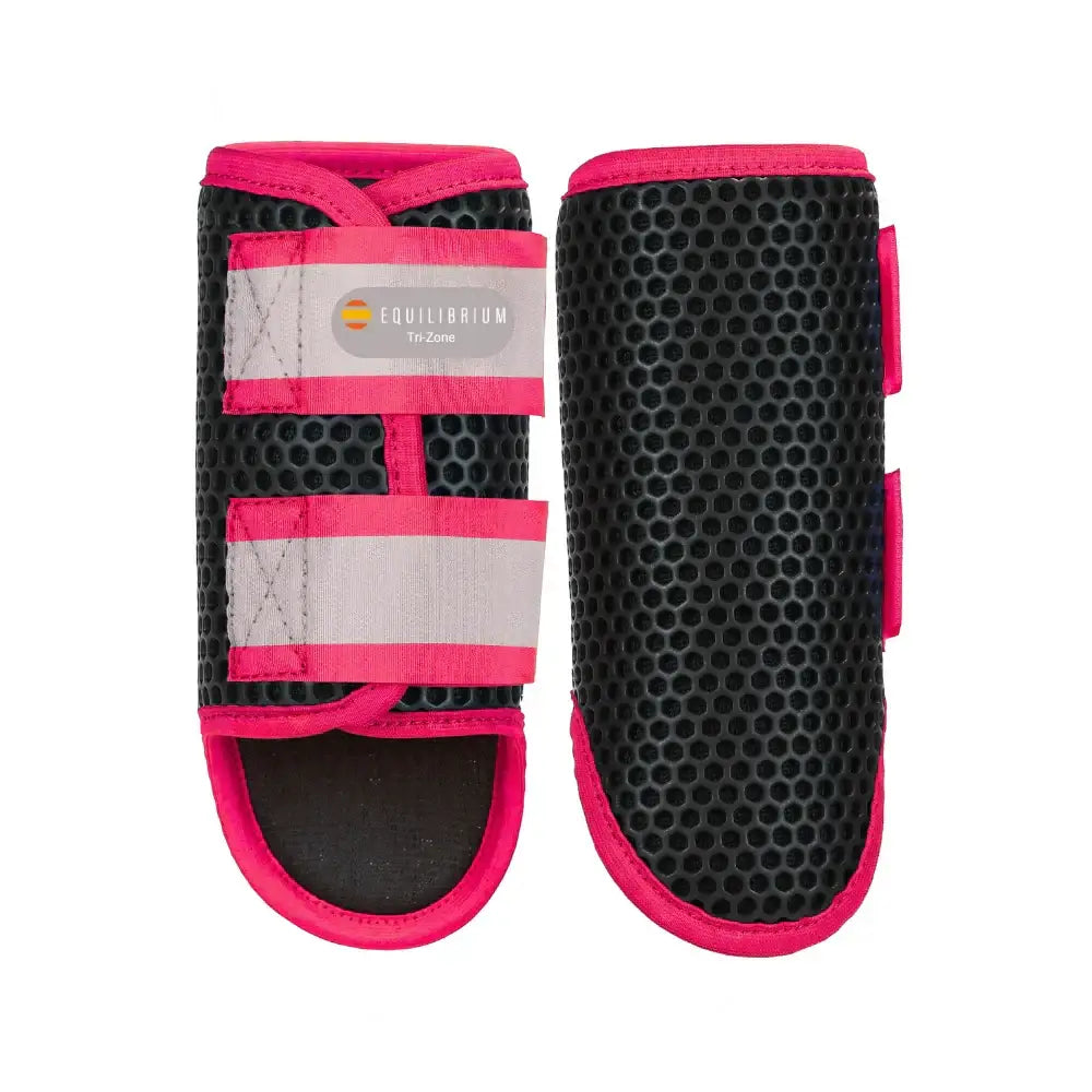 Bright pink and black equilibrium tri-zone brushing boots with breathable mesh and scientifically tested tri-zone design