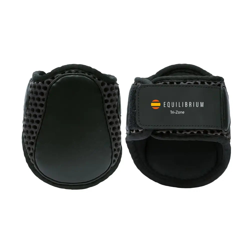 Black equilibrium tri-zone fetlock boots featuring super lightweight perforated mesh design and padded interior for protection