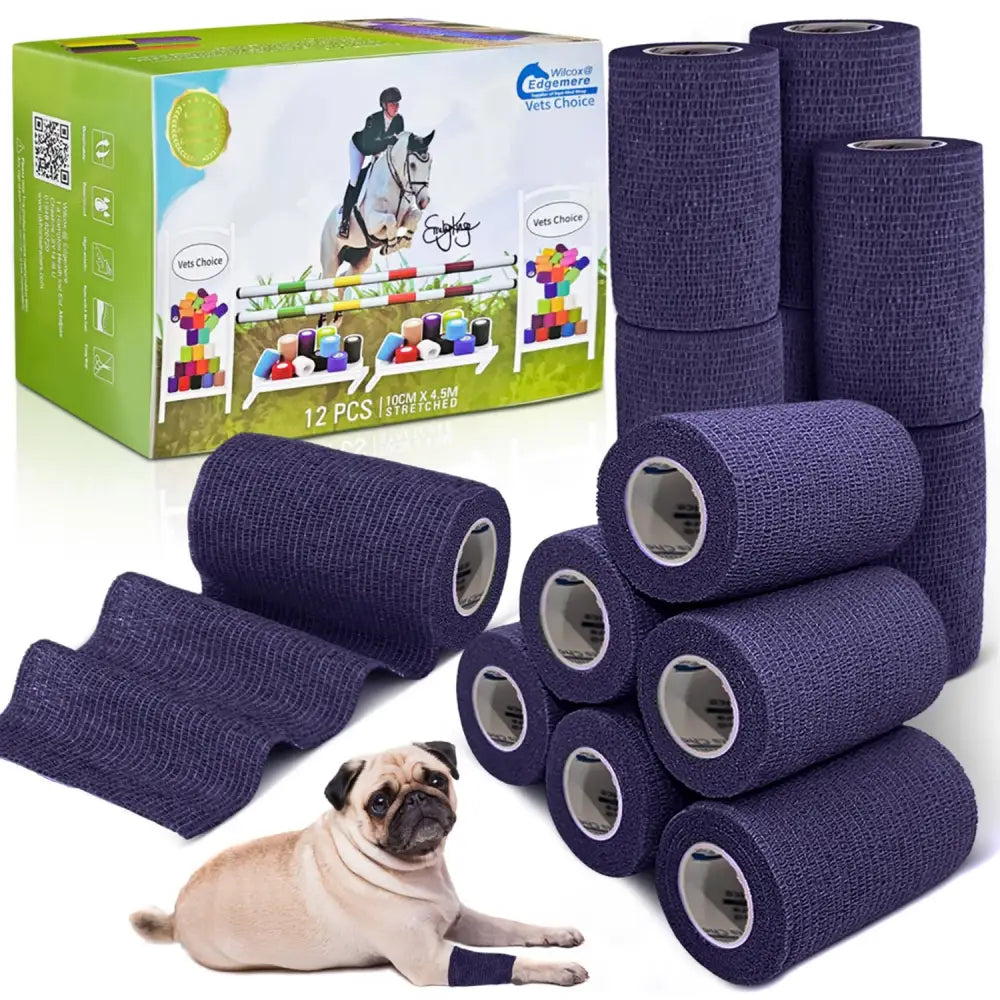 Equimed 10cm vetwrap purple textured elastic bandages 12-pack box vets choice for equestrian use