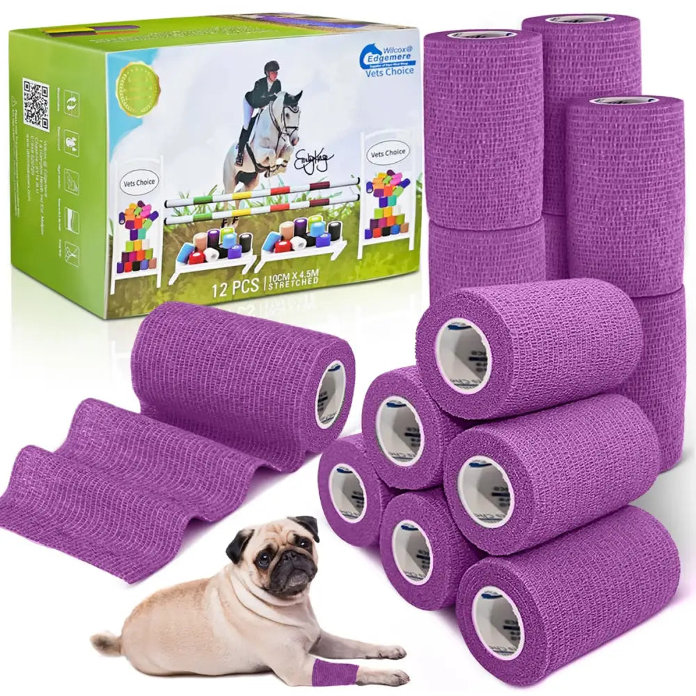 Equimed 10cm vetwrap stretchable purple bandage rolls 12-piece pack textured and flexible for vet use