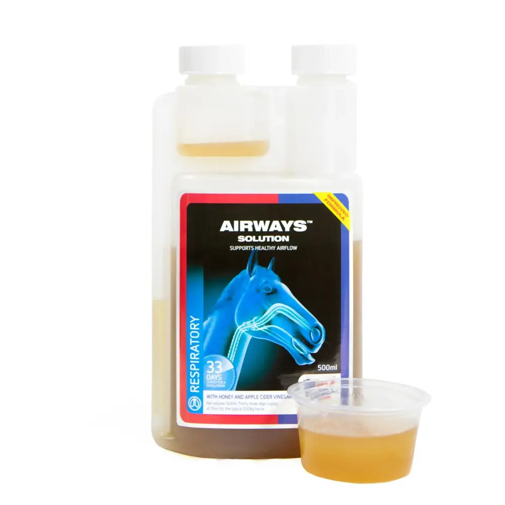 Equine america airways solution 500 ml transparent plastic bottle with honey apple cider vinegar for respiratory support