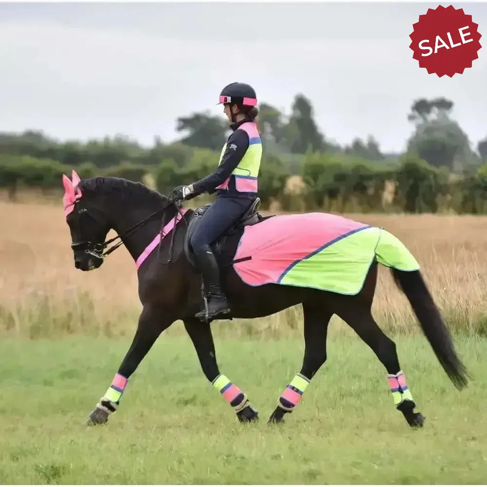 Equisafety Breathable Mesh Quarter Sheet Pink/Yellow COB Pink/Yellow Ride On Fly Rugs