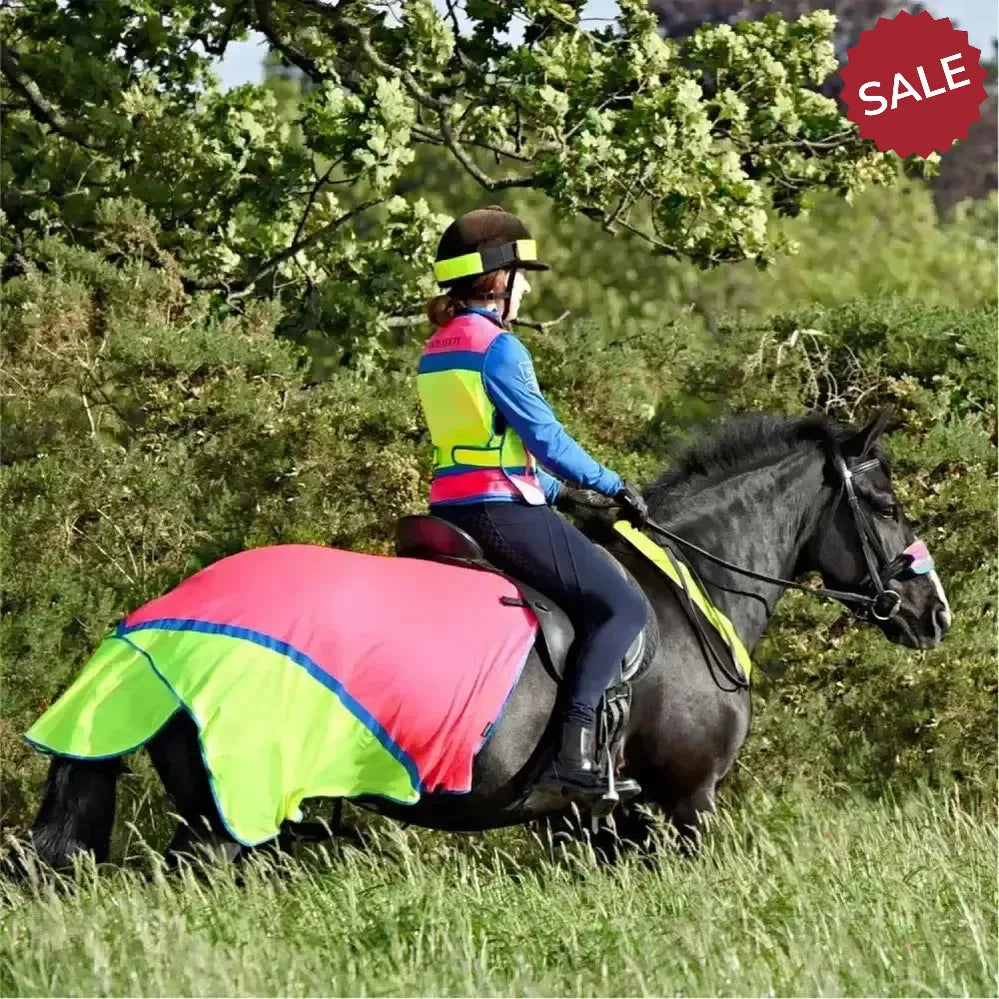 Equisafety Breathable Mesh Quarter Sheet Pink/Yellow COB Pink/Yellow Ride On Fly Rugs