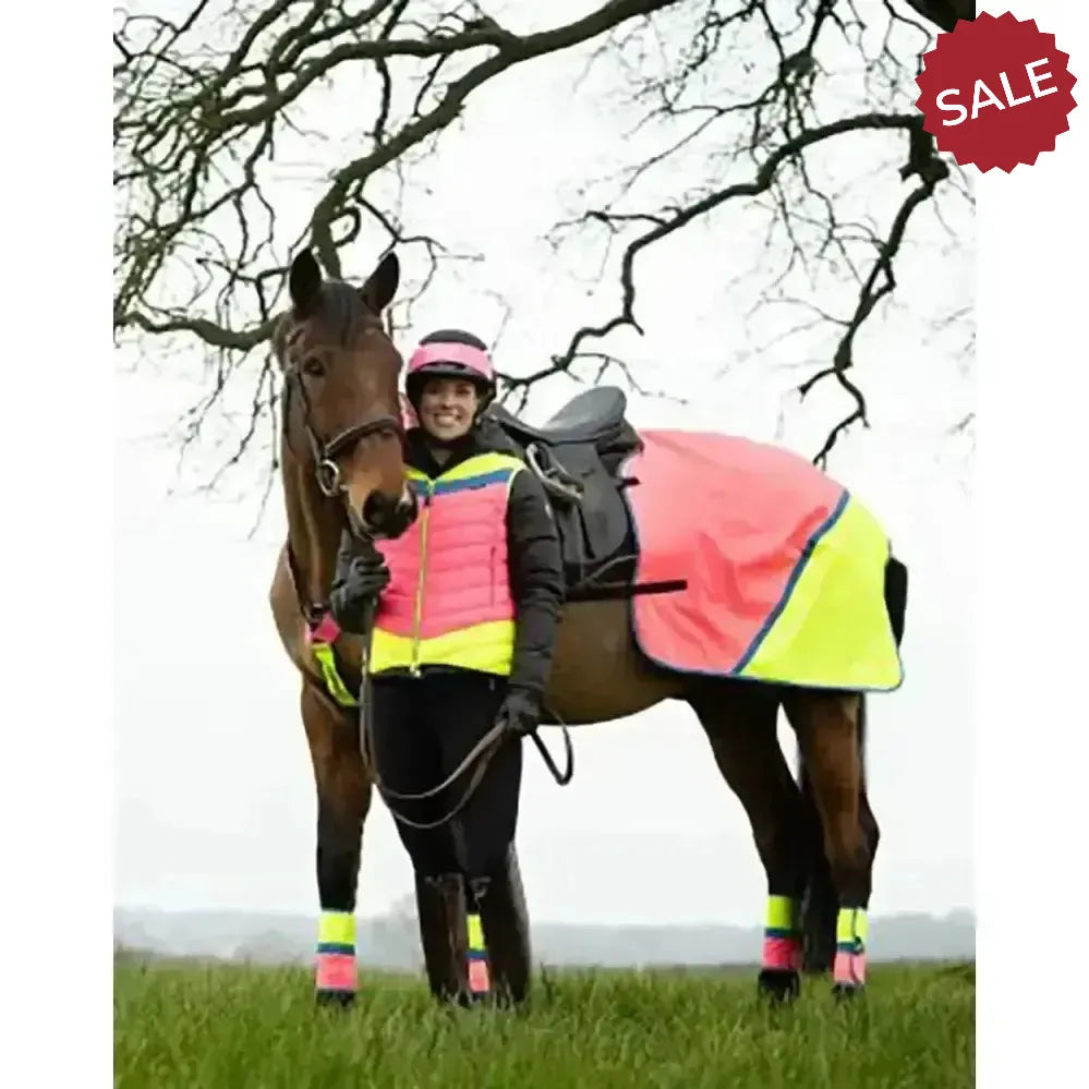 Equisafety Hi-Vis Waterproof Quarter Sheet Pink/Yellow COB Pink/Yellow Exercise Sheets