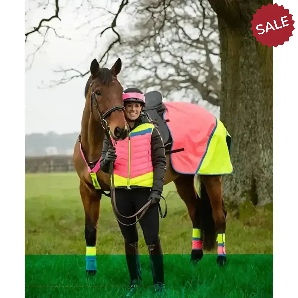 Equisafety Hi-Vis Waterproof Quarter Sheet Pink/Yellow COB Pink/Yellow Exercise Sheets