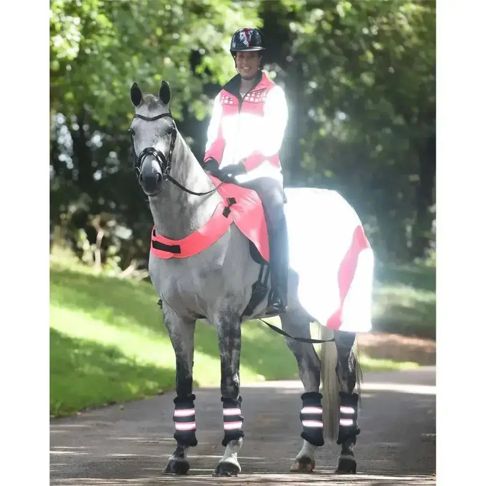 Pink and white waterproof exercise sheets with black straps made from advanced reflective material for safety outdoors