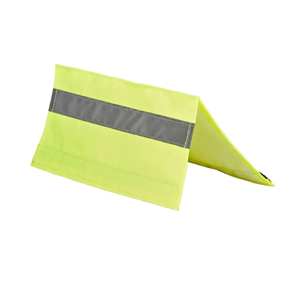 Bright yellow reflective safety triangle with gray strip for equisafety nose brow rein band use