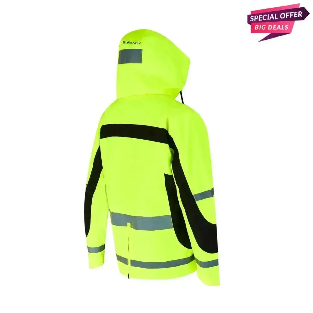 Bright neon yellow equisafety polite winter inverno equestrian jacket for childs with black and gray reflective stripes