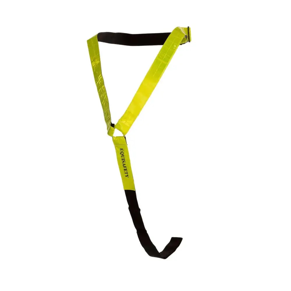 Bright yellow and black equisafety reflective horse neck bands with high visibility safety harness strap design
