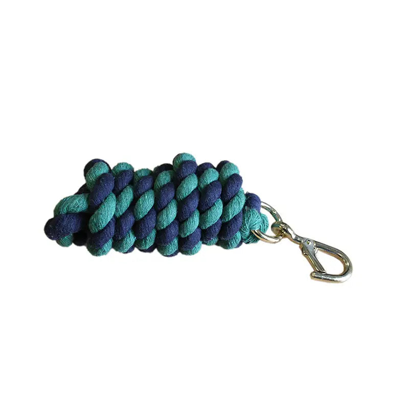 Teal and navy blue braided rope keychain with silver clasp for equisential walsall leadrope accessory