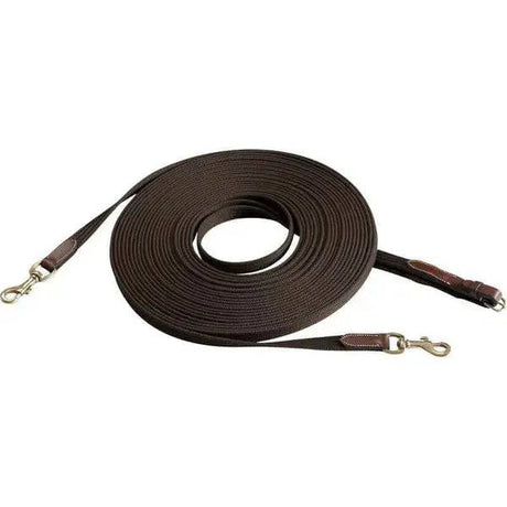 ERIC THOMAS Pro Double Lunging Draw Reins Brown Equi-Theme Reins Barnstaple Equestrian Supplies