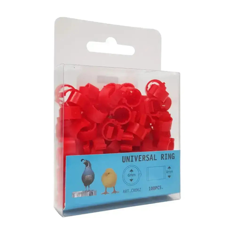 A package of 100 bright red plastic eton clic leg rings single colour leg rings for poultry like quails and chicks