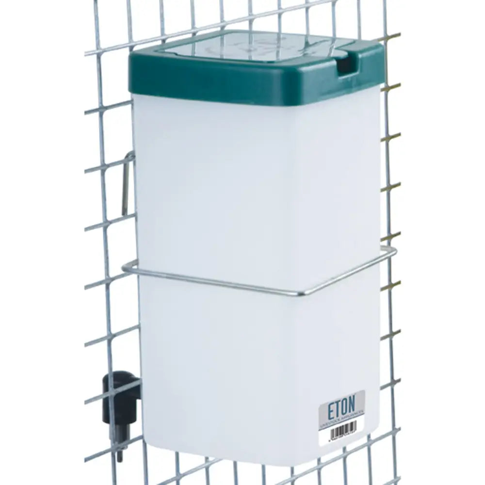 Eton plastic square white plastic square nipple drinker with teal lid and black spout for animals