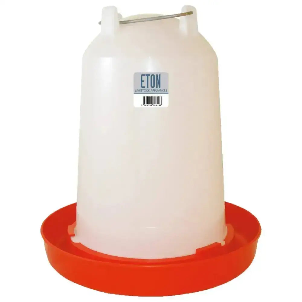 White plastic eton ts12 poultry drinker with red base and metal tube made from high quality robust plastic