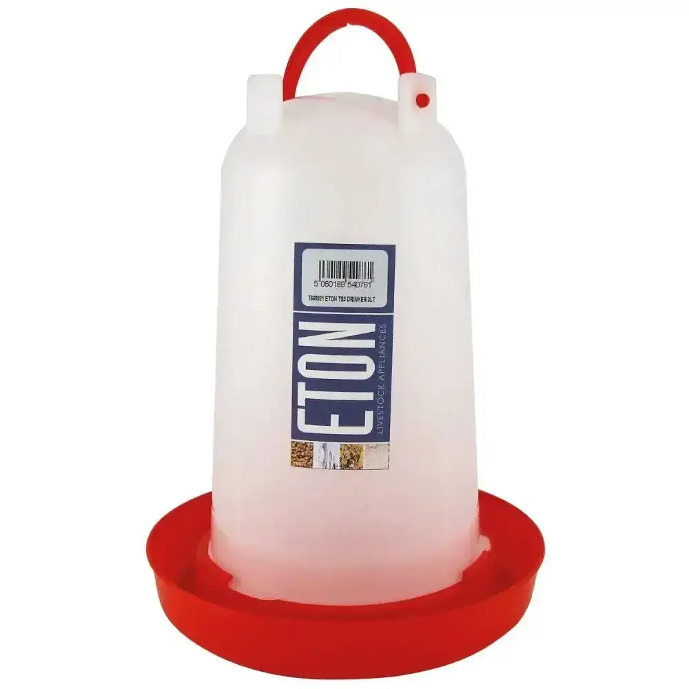 Translucent white plastic eton ts12 poultry feeder with red base and handle high quality robust plastic design