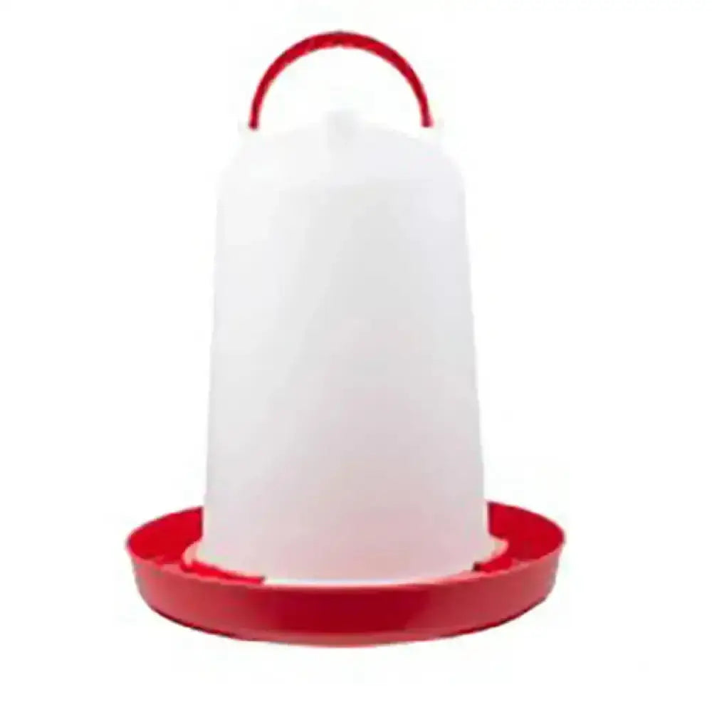 Eton ts12 poultry white plastic feeder with red handle and base made from high quality robust plastic