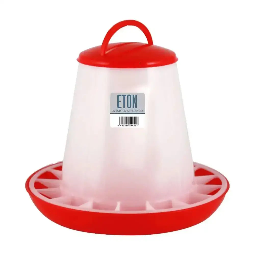 Eton tsf poultry feeder red sturdy plastic feeder with twist lock base and handle for easy chicken feeding