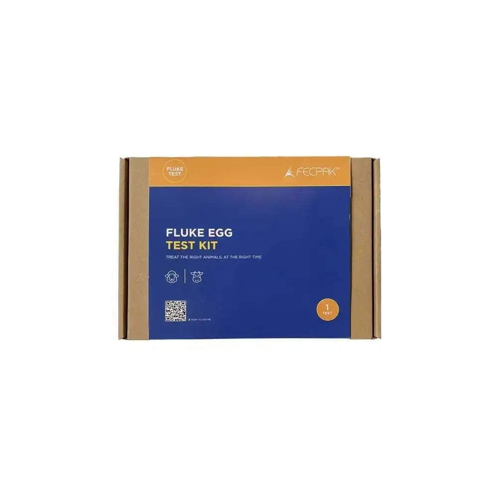 Blue and orange cardboard box of fecpak lab fluke egg test kit for rumen fluke detection and diagnosis