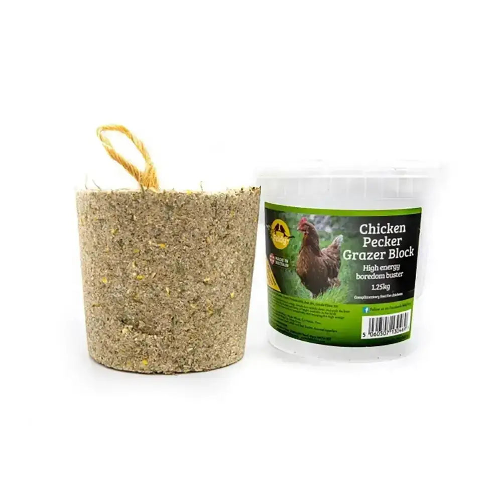 Feldy chicken pecker beige cylindrical grazer block with natural twine loop for convenient hanging pecker use