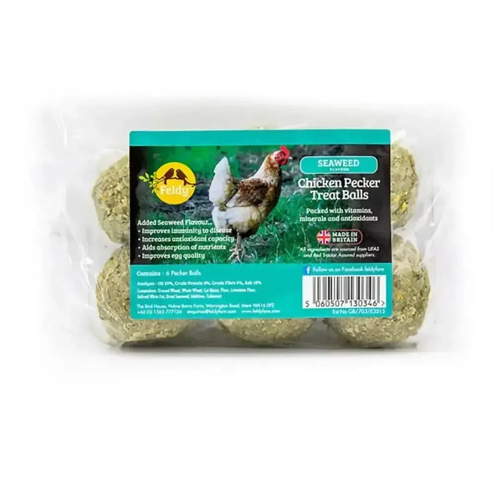 Feldy Chicken Pecker Treat Balls Seaweed 25 Ball Tub Poultry Treats
