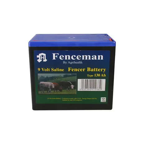 Fenceman 9v Saline Fencer Battery 130Ah Electric Fencing Batteries