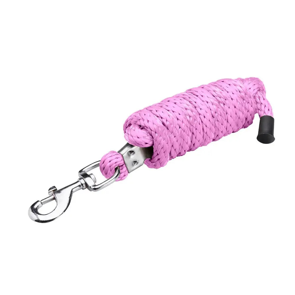 Pink braided firefoot polypropylene soft feel lead rope with silver metal clip and black rubber handle