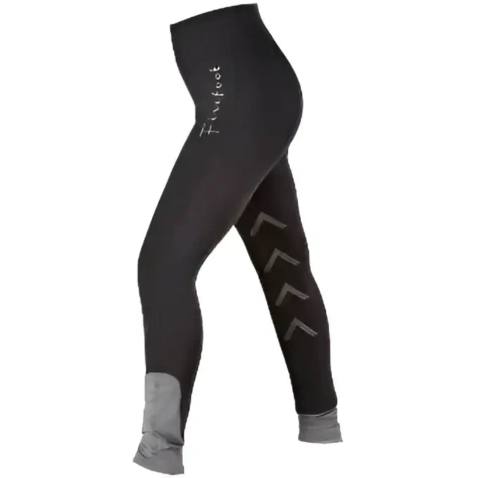 Black firefoot ripon ladies stretch breeches with gray ankle accents and subtle finnfleet logo on the thigh