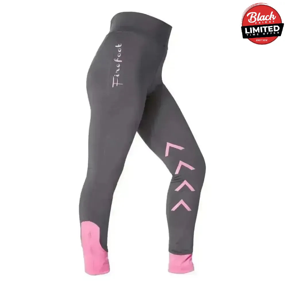 Firefoot Ripon Riding Leggings Stretch Ladies Breeches - Grey / Pink 34" Breeches