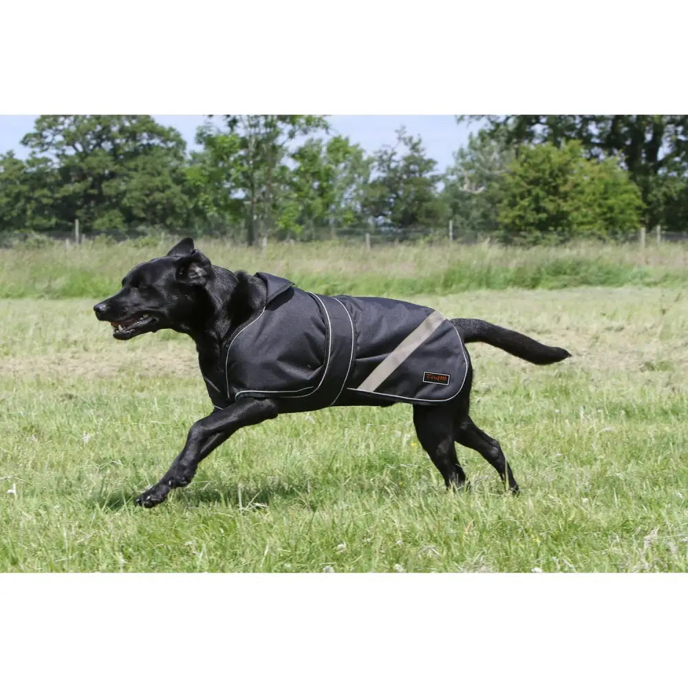 Black firefoot waterproof dog coat reflective with removable warm lining and white stitching for rainy walks