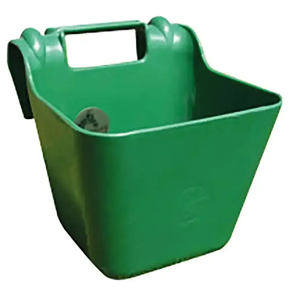 Green plastic fisher alvin p113 hook over feeder with sturdy handle and side hooks for easy hanging