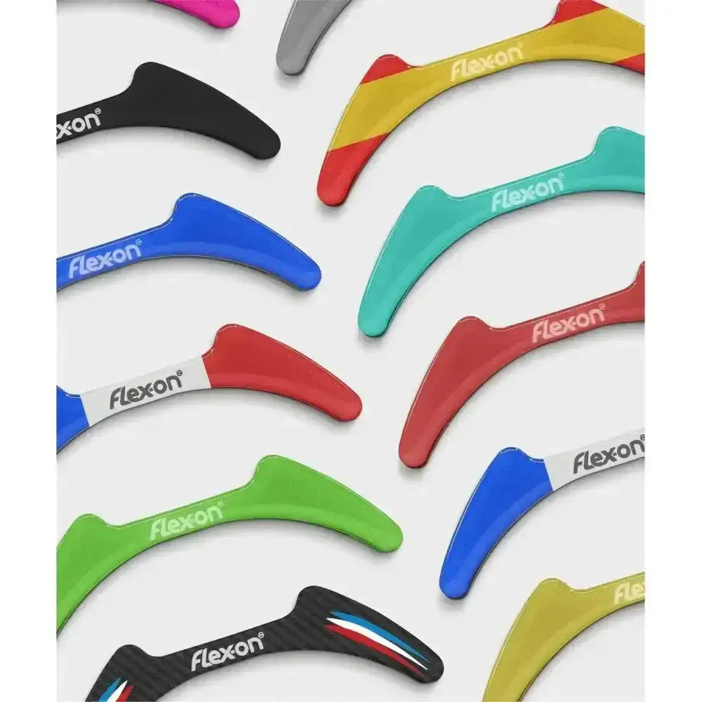 Colorful flex-on magnetic neoprene neck support straps in black blue red green yellow and teal for aluminium stirrups