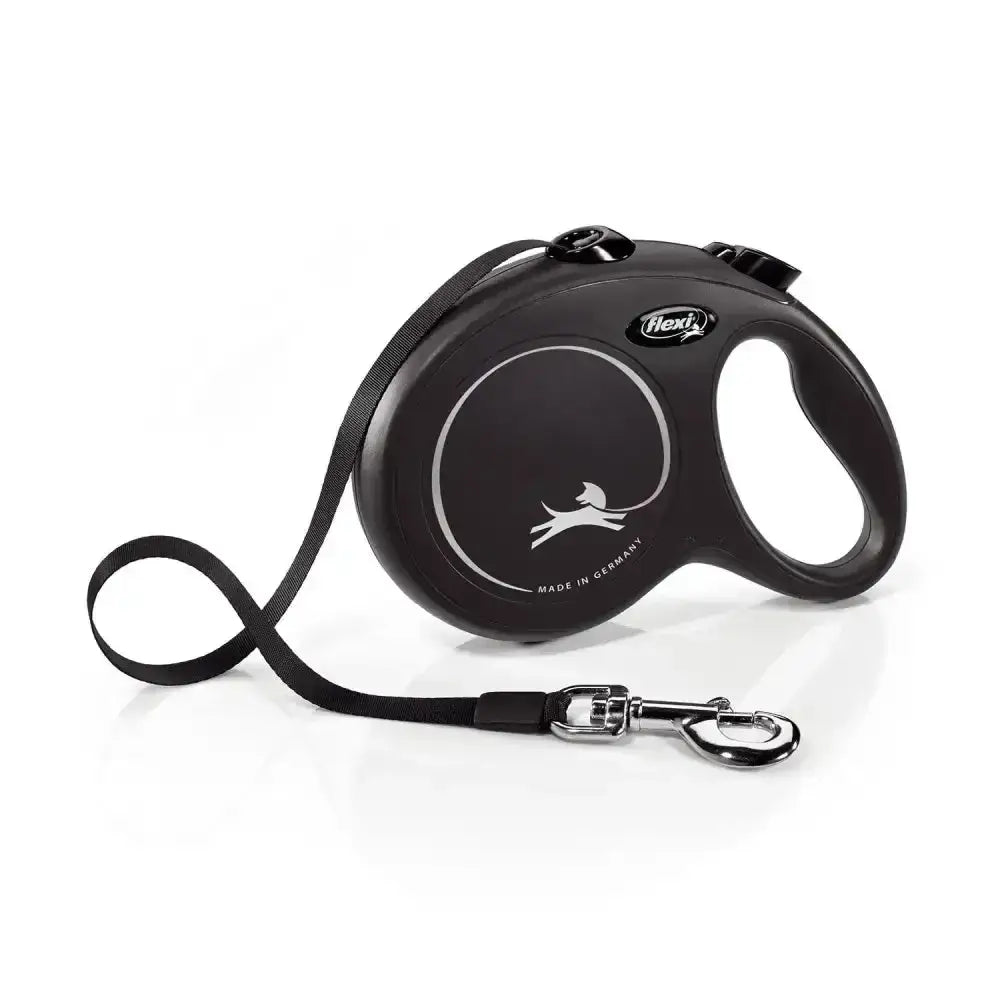 Black flexi new classic tape leash with modern ergonomic design and perfected tape guidance for easy dog walks