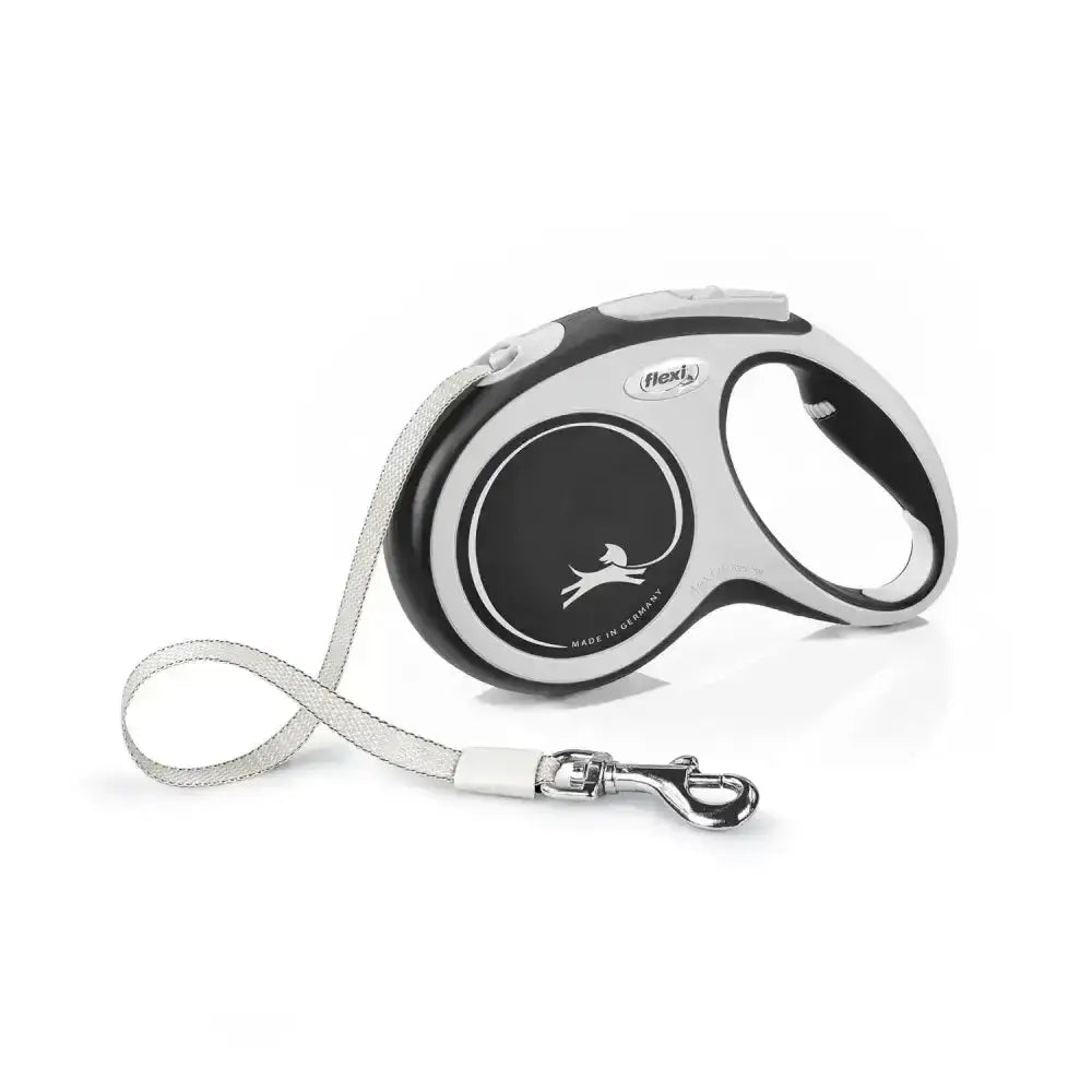Silver and black flexi new comfort tape black retractable dog leash with extra robust tape and perfected tape guidance