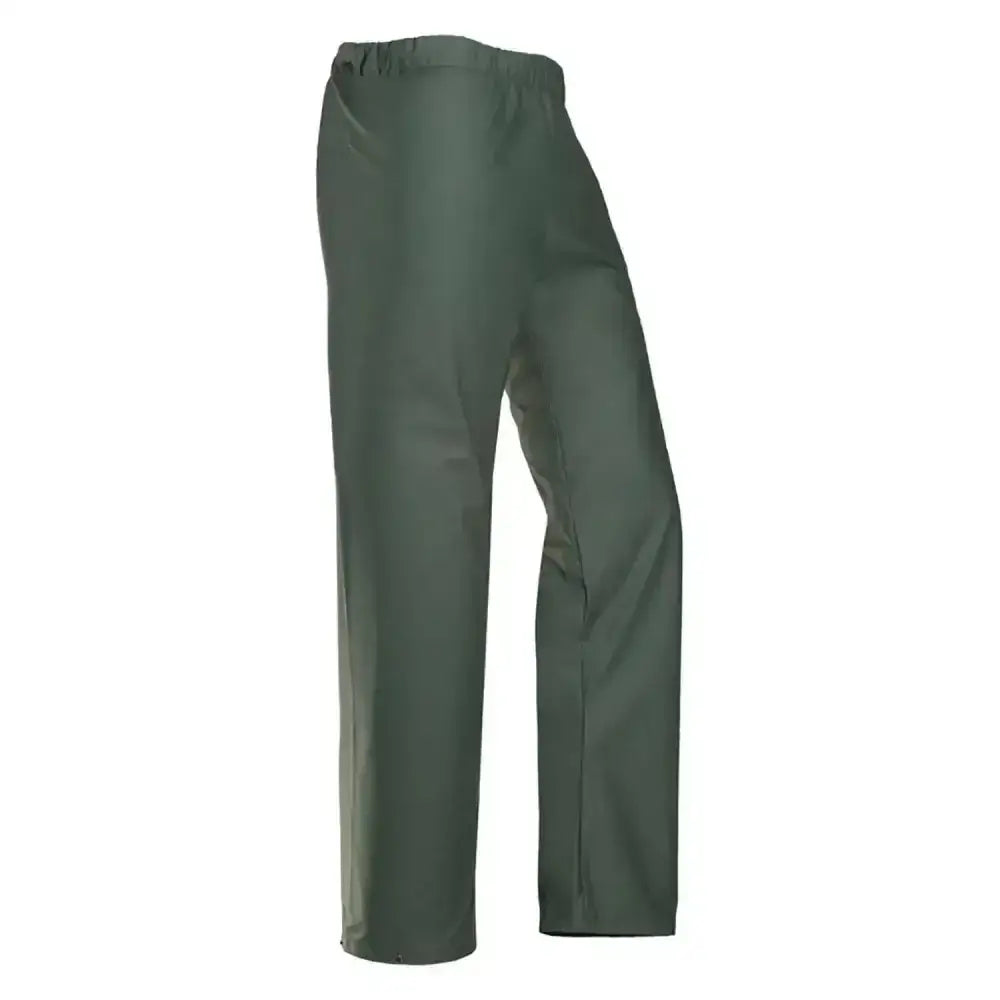 Dark green flexothane essential waterproof trousers with straight-leg fit and elastic waistband for comfort